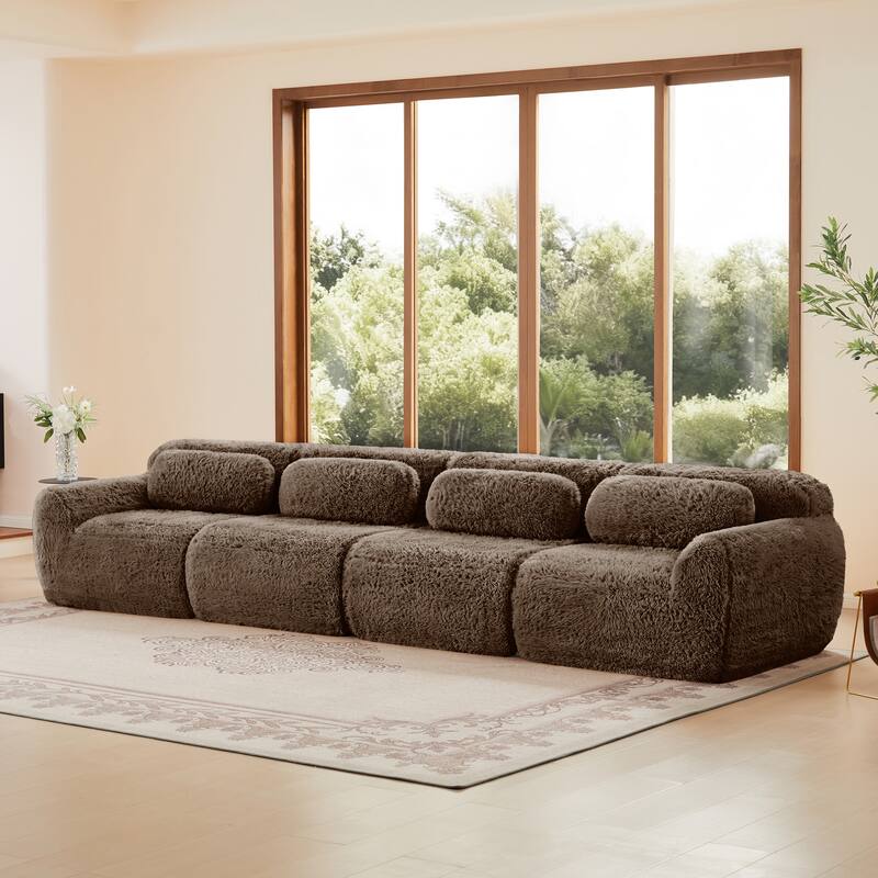 Modular Sectional Sofa, Plush Fabric Boneless Couch with Throw Pillows, 2/3/4-Seater Options, No Assembly