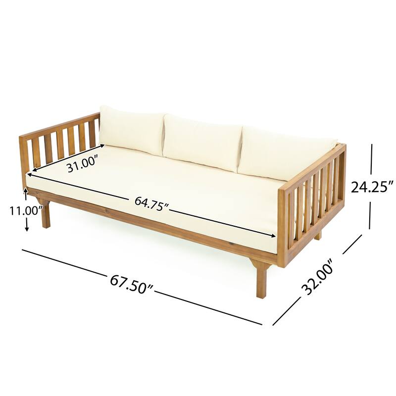 Acacia Wood Daybed Slat Panel Design Water Resistant Cushions Outdoor Patio