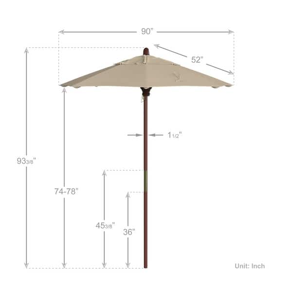 dimension image slide 4 of 20, Port Lavaca 7.5ft Round Wood Umbrella by Havenside Home, Base Not Included