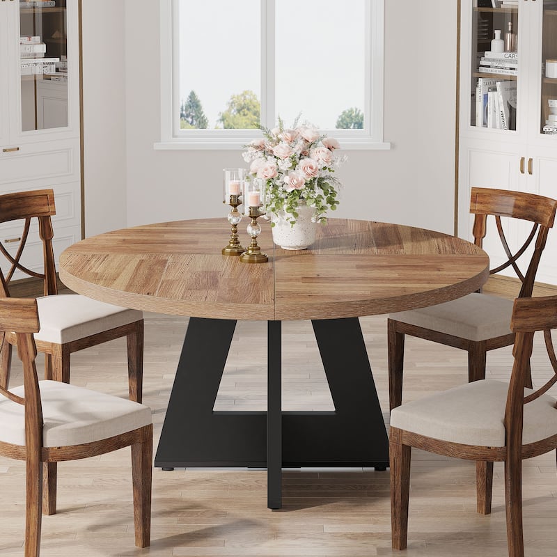 47-inch Wood Round Kitchen Dining Table for Dining Living Room