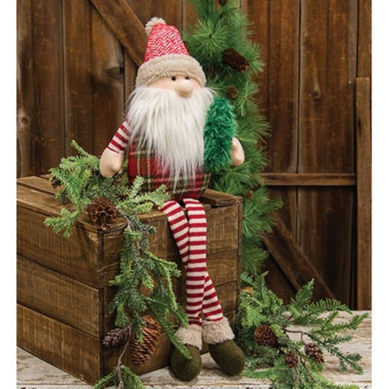 Santa Figurine with Tree Dangle Legs Christmas Decoration - 9" x 4" x 27"