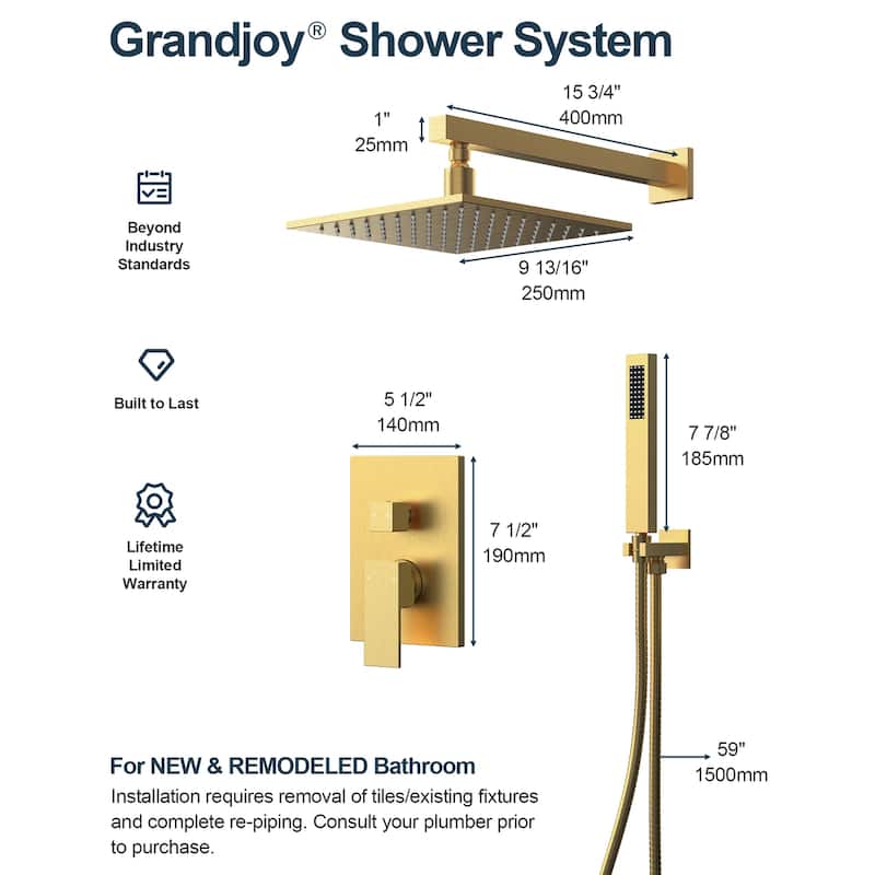 GRANDJOY LED Shower Head System 10" Rainfall Shower Head with Handheld Shower