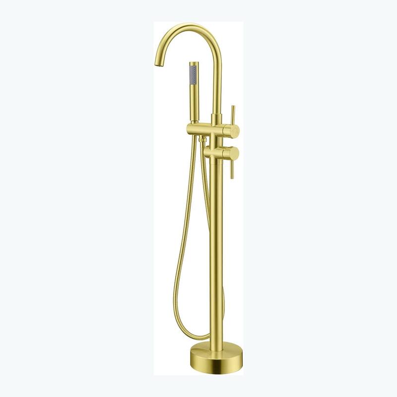 Floor Mount Bathtub Filler with Handheld Shower, Gold/Black/Sliver Freestanding Bathtub Faucet, Stand Alone Tub Faucet - Gold