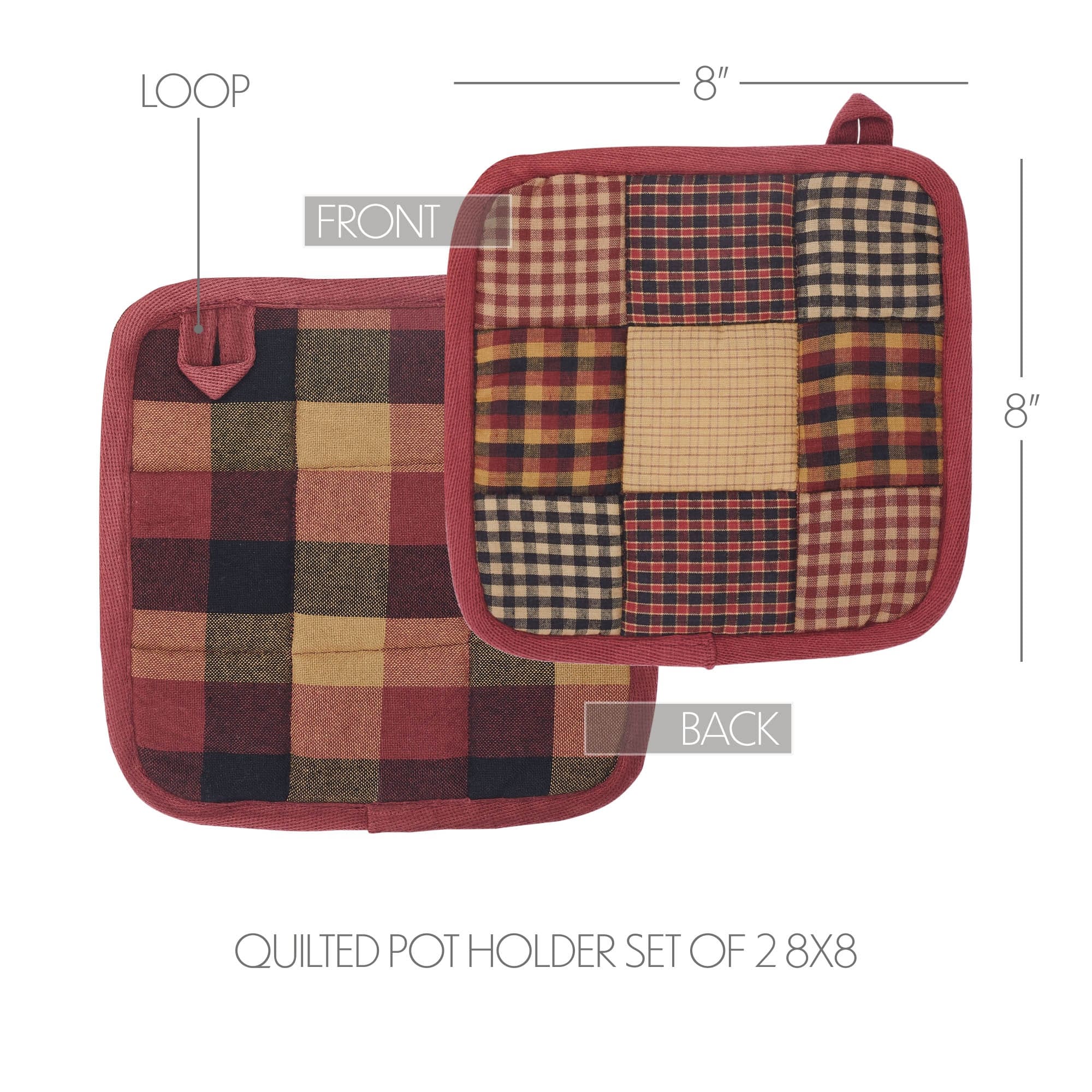 Heritage Farms Primitive Check Pot Holder Set of 2 8x8