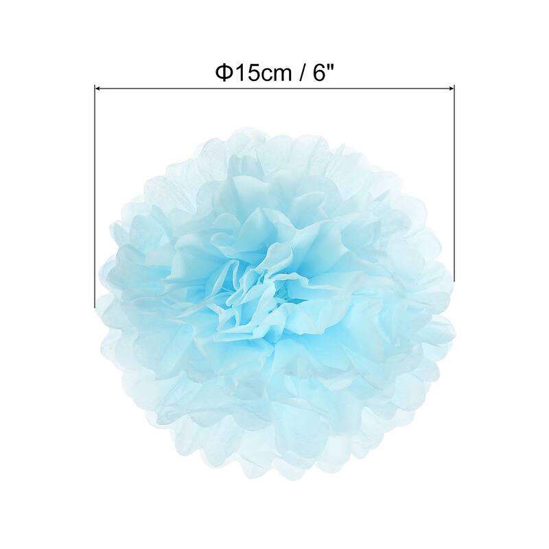 10Pcs 4" Tissue Pom Poms Paper Flowers Ball Party Wedding Decor - Light Blue - 6"