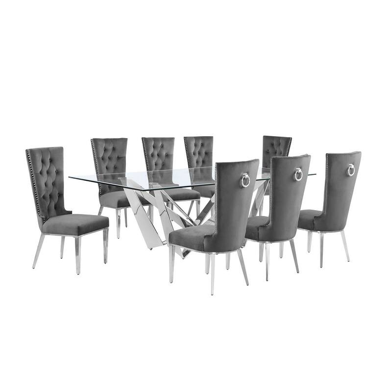 Best Quality Furniture D402/3-SC330-7 Dining Set with 94" 15mm Glass with Bevel