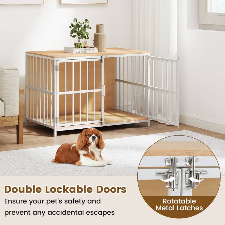 Dog Cage with Lockable Doors and Side Table Indoor Kennel Crate for Small and Medium Dogs