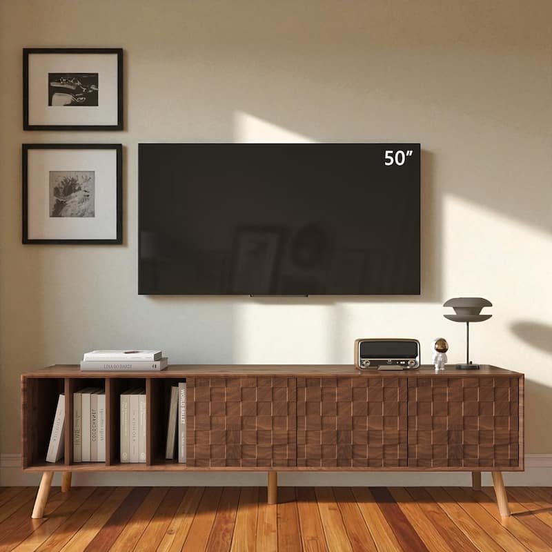 70.8 Inch Mid-Century Modern TV Stand with Storage, Media Console Table with Cabinets & Open Shelves for TVs Up to 80 Inch