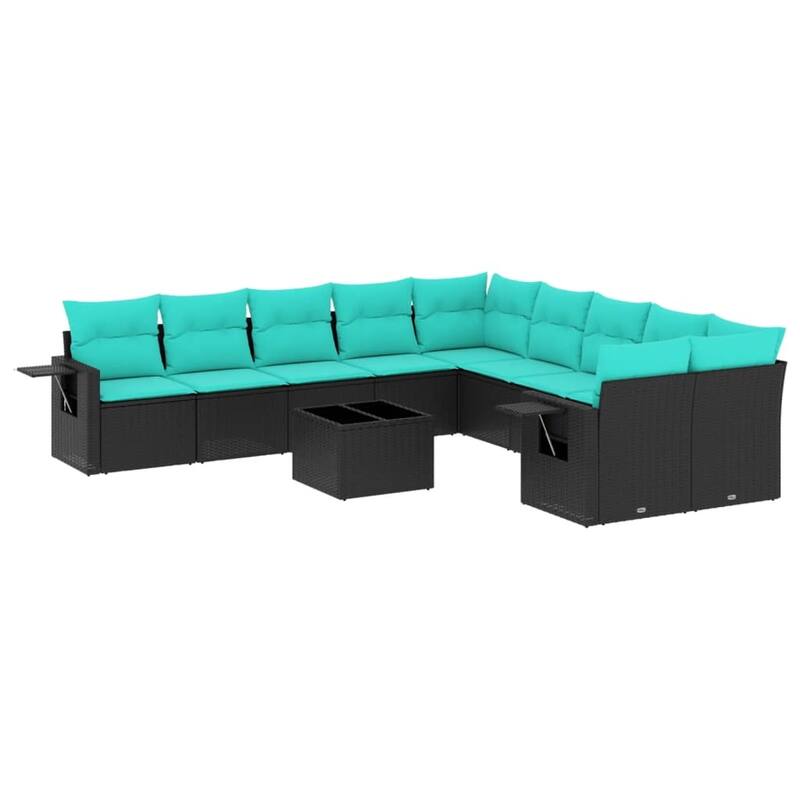 vidaXL 10 Piece Patio Sofa Set with Cushions Black Poly Rattan