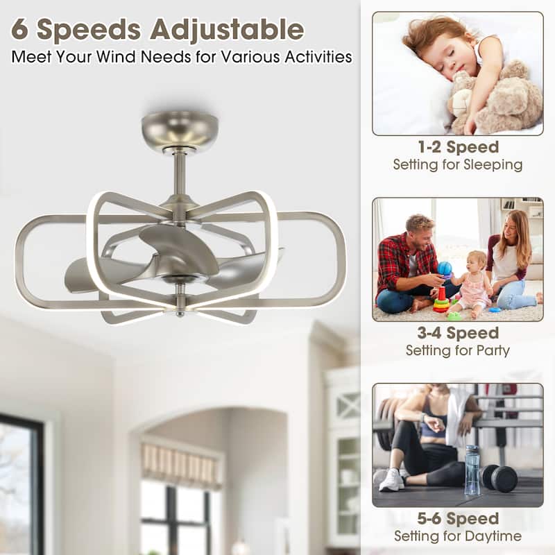 29" Modern Nickel Bladeless LED Ceiling Fan Chandelier with Light and Remote