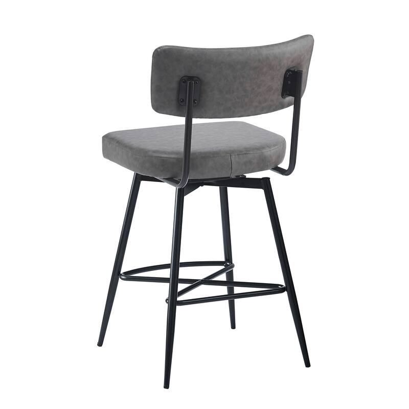 Roomfitters 26'' Retro Swivel Counter Stools, Set of 2 PU Leather Bar Chairs with Cushioned Seat and Iron Frame