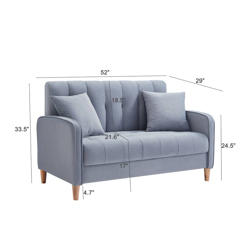 Modern Loveseat, Velvet Tufted Couch Upholstered Futon Sofa with 2 Tufted Pillow for Living Room 2-seat Armchair