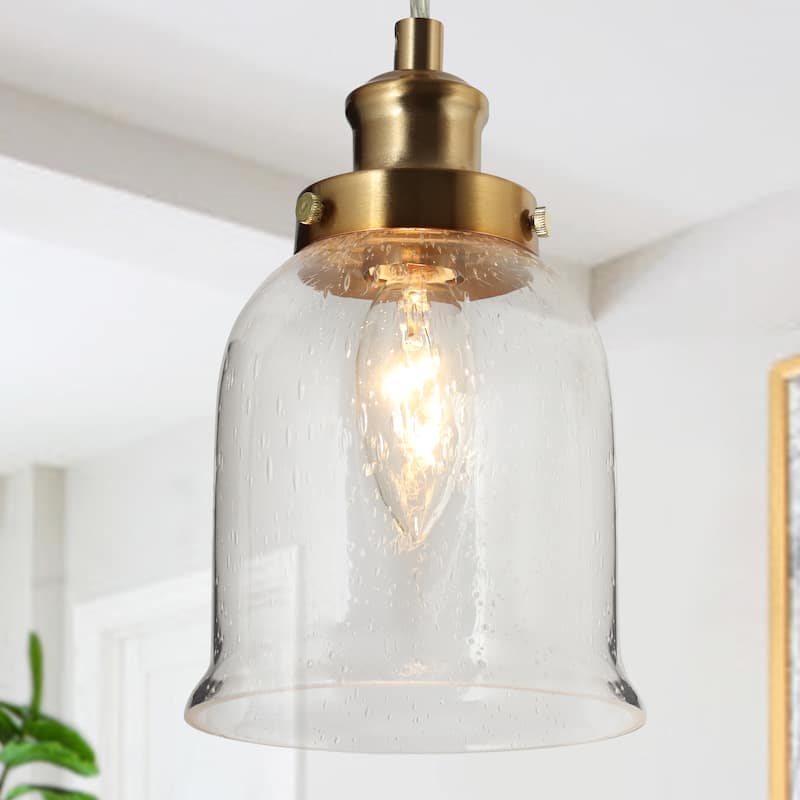 Modern Pendants Brass Gold Seeded Glass Island Lights Hanging Ceiling Light - D 4.5"x H 68" - D 4.5"x H 68" - Brass