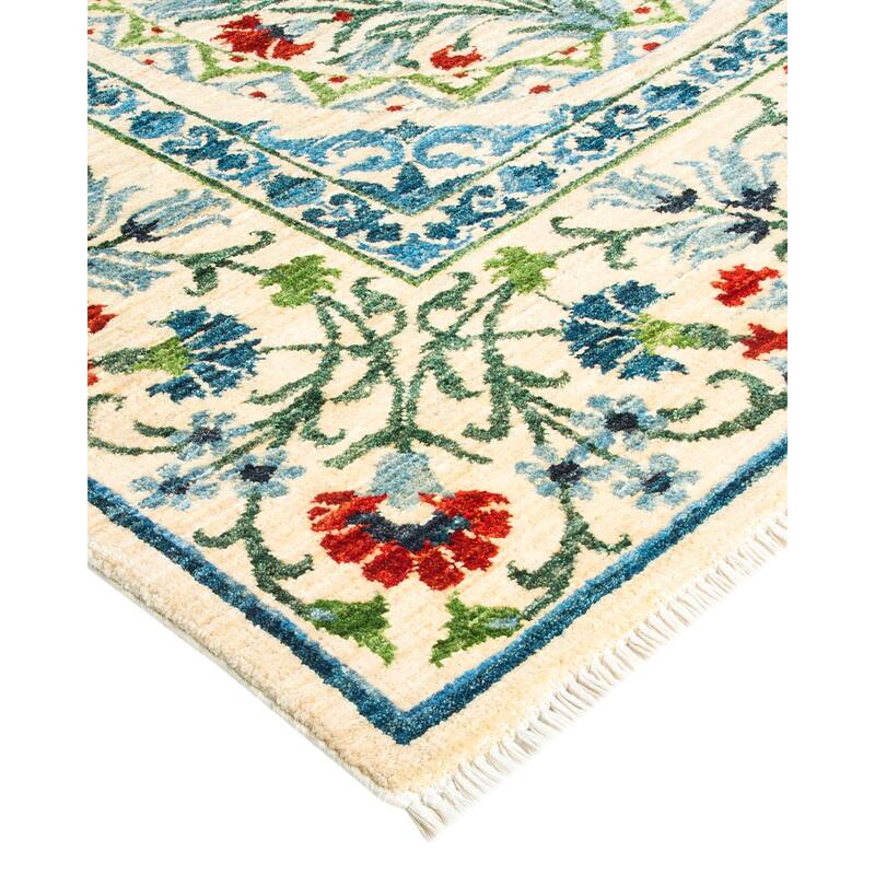 Overton Hand Knotted Wool Vintage Inspired Modern Contemporary Suzani Ivory Area Rug - 6' 2" x 9' 4"