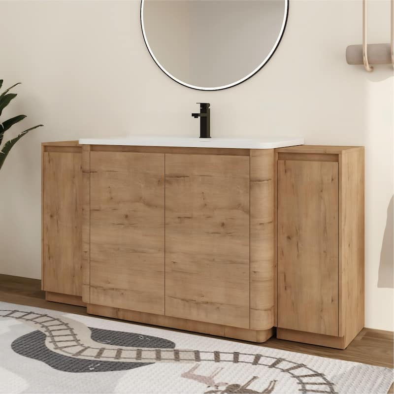 Malwee 36"/40"/48"/52"/60"/64"/84"/92" Bathroom Vanity with Sink, FreeStanding Bathroom Vanity with Door and Adjustable Shelf - 63.4"×18.8"×34.0"