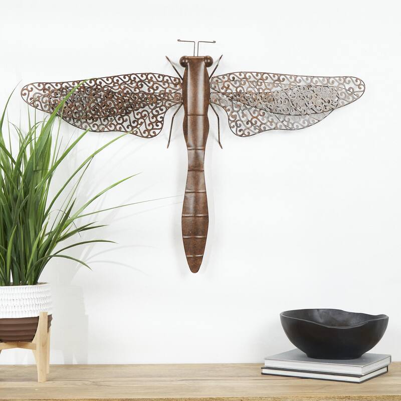 Metal Dragonfly Indoor Outdoor Home Wall Decor - Brown - Roche River Decor