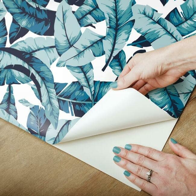 RoomMates Palm Peel and Stick Wallpaper Blue - Bed Bath & Beyond - 33986724