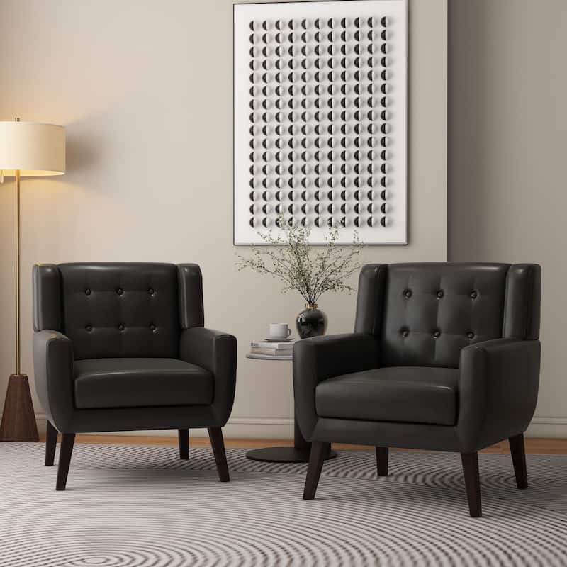 Modern Upholstered Faux Leather Tufted Armchair Linen Accent Chairs