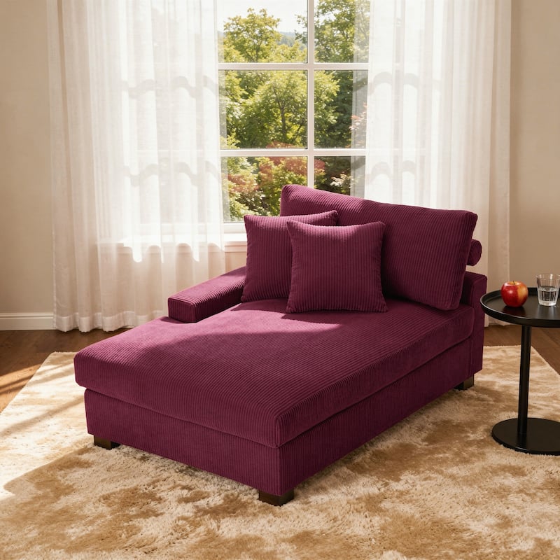 Modern Corduroy Indoor Chaise Lounge Couch with Pillows