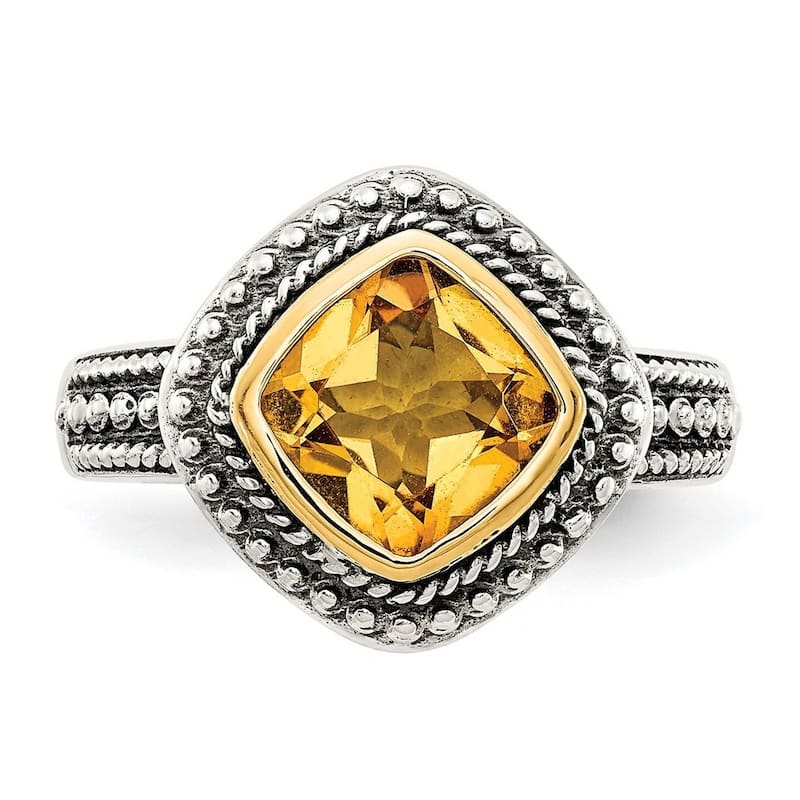 Curata 925 Sterling Silver Bezel Polished With 14k Citrine Ring