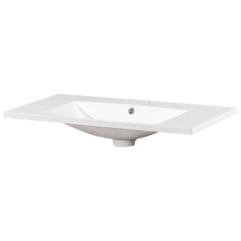 Roomfitters 36x18" Rectangular Bathroom Vanity Top Resin Sink, 3 Hole Countertop Basin for 4" Faucet, White