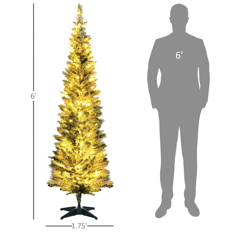 HOMCOM 6' Tall Pre-Lit Slim Noble Fir Artificial Christmas Tree with Realistic Branches, 170 Warm White LED Lights and 390 Tips
