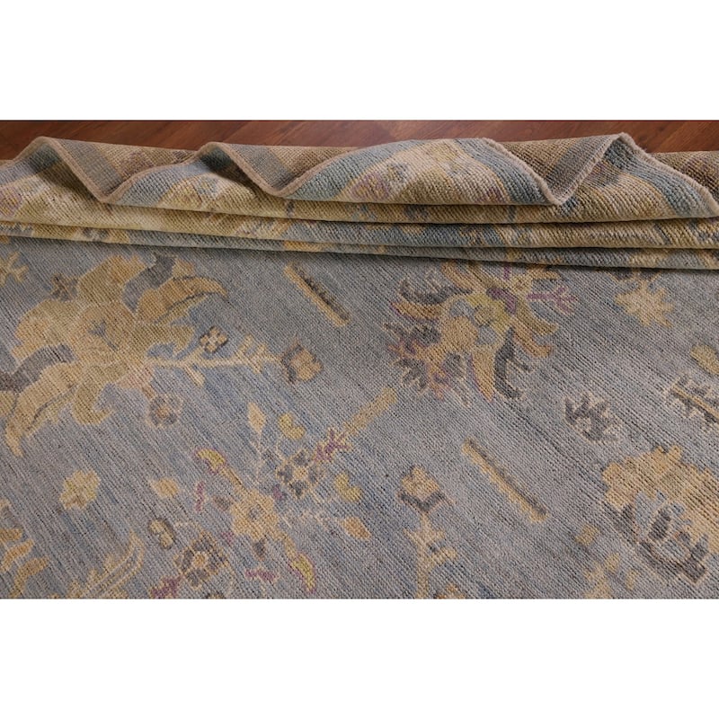 Light Blue Vegetable Dye Oushak Area Rug Hand-Knotted Wool Carpet - 8'3" x 10'2"