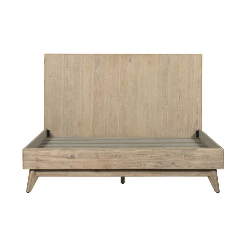 King Size Platform Bed - Acacia Wood Bed Frame - Modern Bedroom Furniture - Gray Finish