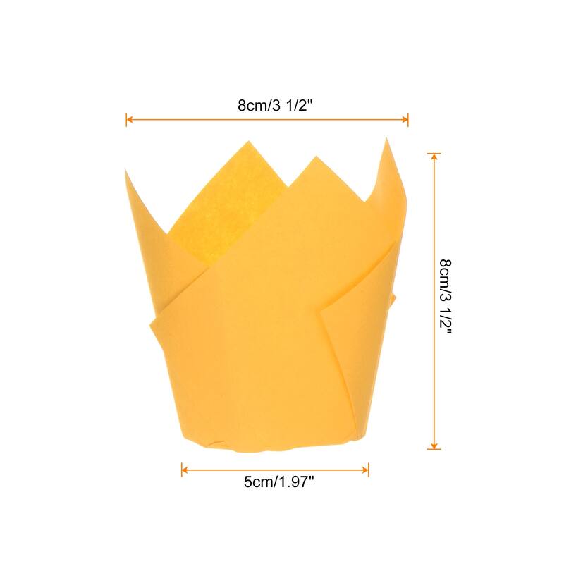 100Pcs Tulip Cupcake Liners Standard Paper Baking Cups Disposable - Yellow