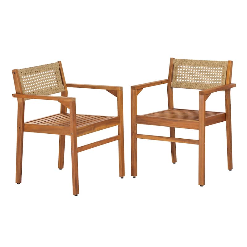 Christopher Knight Home - Modern Outdoor & Indoor Acacia Wood Dining Chairs Set with Wicker Backrest and Armrests