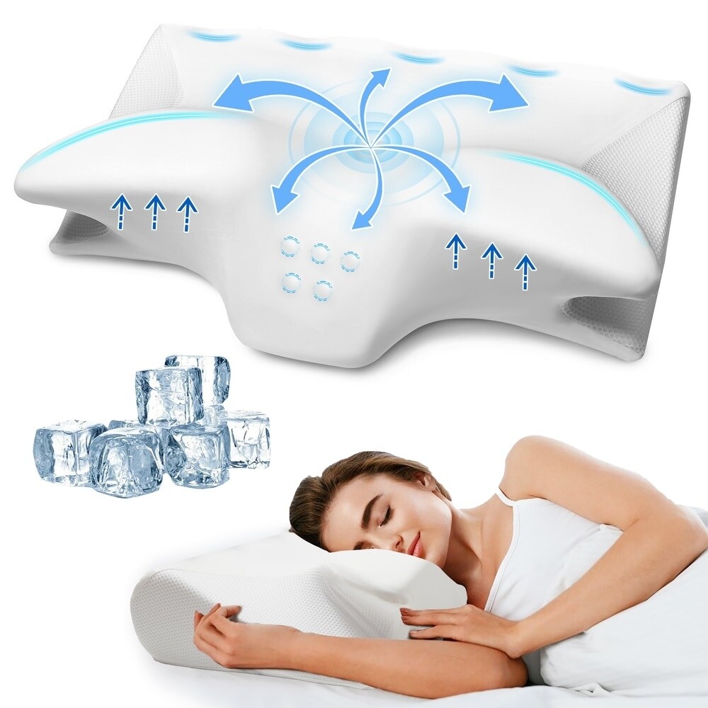 枕 Wellnight Pillow WN-P1 Cooling Gel Memory Foam Contour Pillow, OX Horn Cervical Pillow