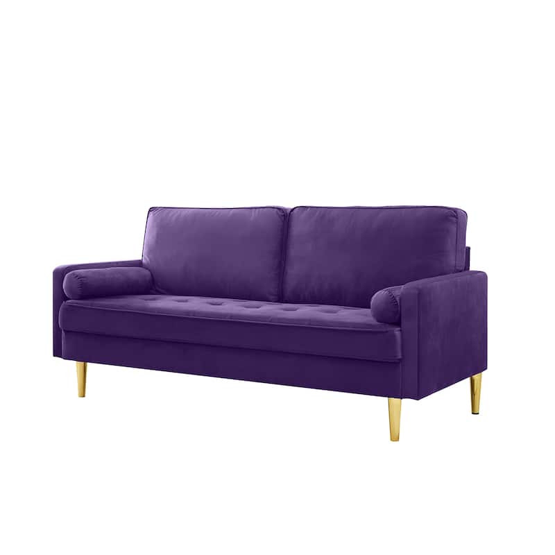 Velvet Loveseat Upholstered Corner Sofa Tufted Couch with 2 Cylindrical Pillow for Living Room 2-seat Armchair