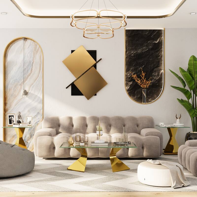 Glass End Table Side Table Corner Table with Gold Base