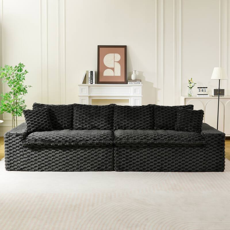 Free Combination Modular Couch Fluffy Turtle Velvet Sectional Sofa - Black