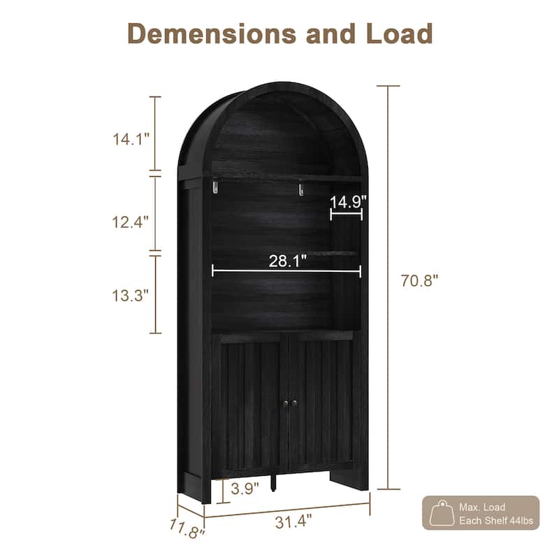 Accent Cabinet with Arched Top, Storage Cabinet with Slatted Doors, Buffet Sideboard with Adjustable Shelves