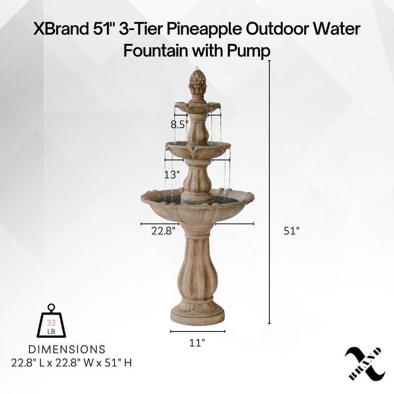 XBrand 51"H Fiber Resin Beige 3-Tier Freestanding Waterfall Fountain