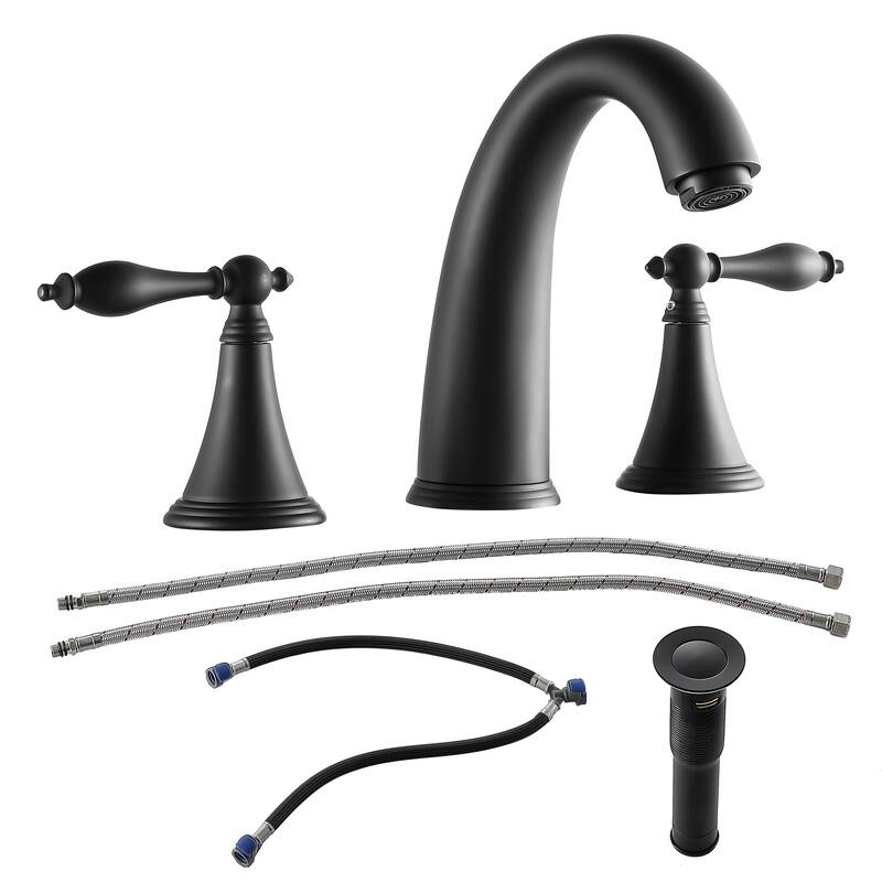 Modern 2 Handle Bathroom Sink Faucet with Pop Up Drain and 2 Water Supply Lines, Anti Corrosion, Scratch Resistant, 3 Hole