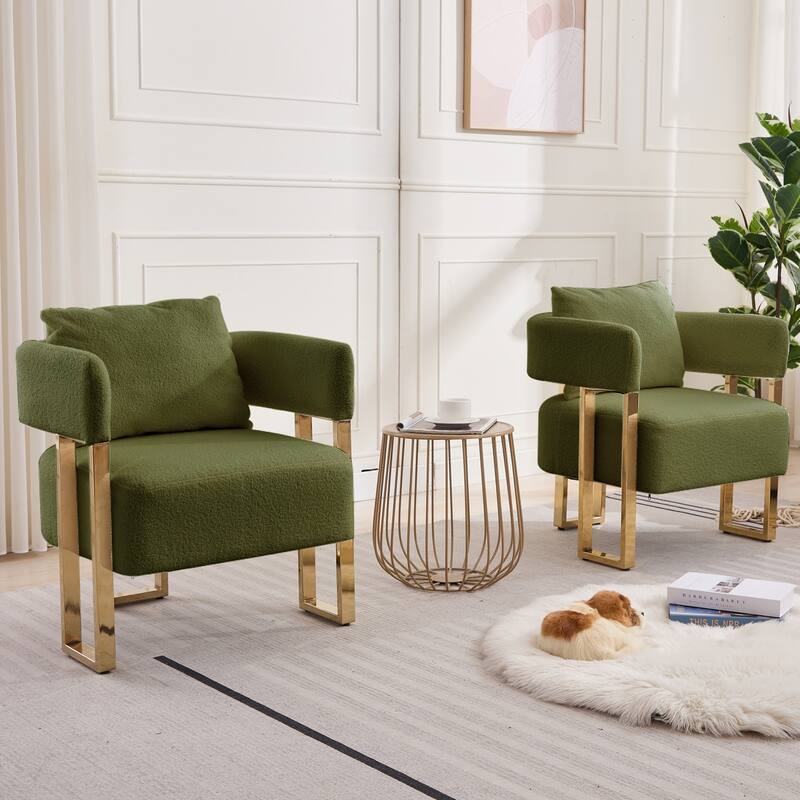Modern decorative chair, living room side chair with gold metal legs, no wheels, suitable for dressing area, reception room - Green