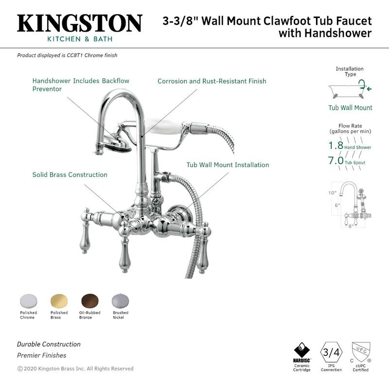 Kingston Brass Vintage Wall Mounted Clawfoot Tub Filler with Personal