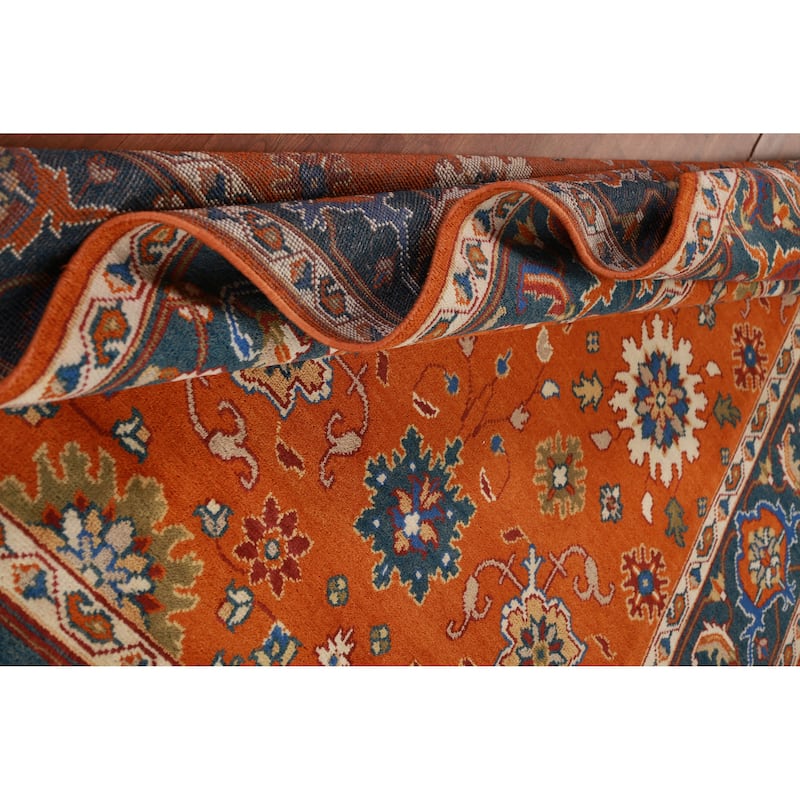 Orange Floral Oushak Indian Area Rug Hand-Knotted Wool Carpet - 7'11" x 9'11"
