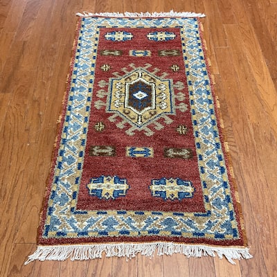 Handmade One-of-a-Kind Kazak Wool Rug (India) - 2'2" x 4'