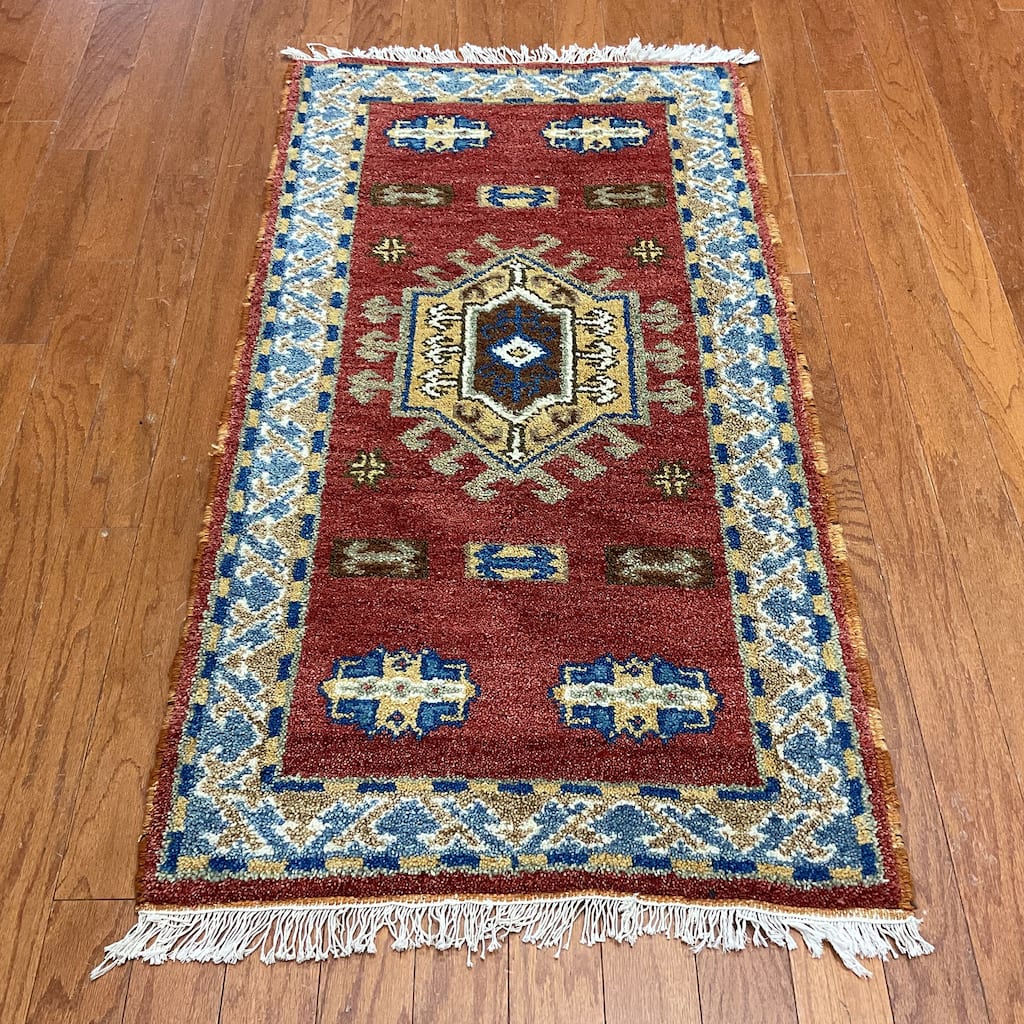 Handmade One-of-a-Kind Kazak Wool Rug (India) - 2'2" x 4'