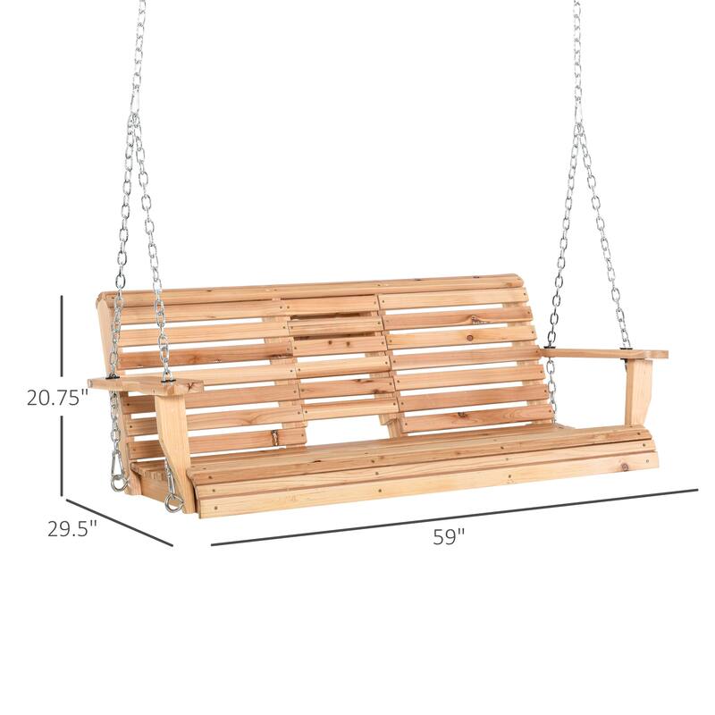 Outsunny 3-Seater Wooden Porch Swing Bench with Folding Coffee Table, Durable PU Coating, Chains Included - 59" x 29.5" x 20.75"