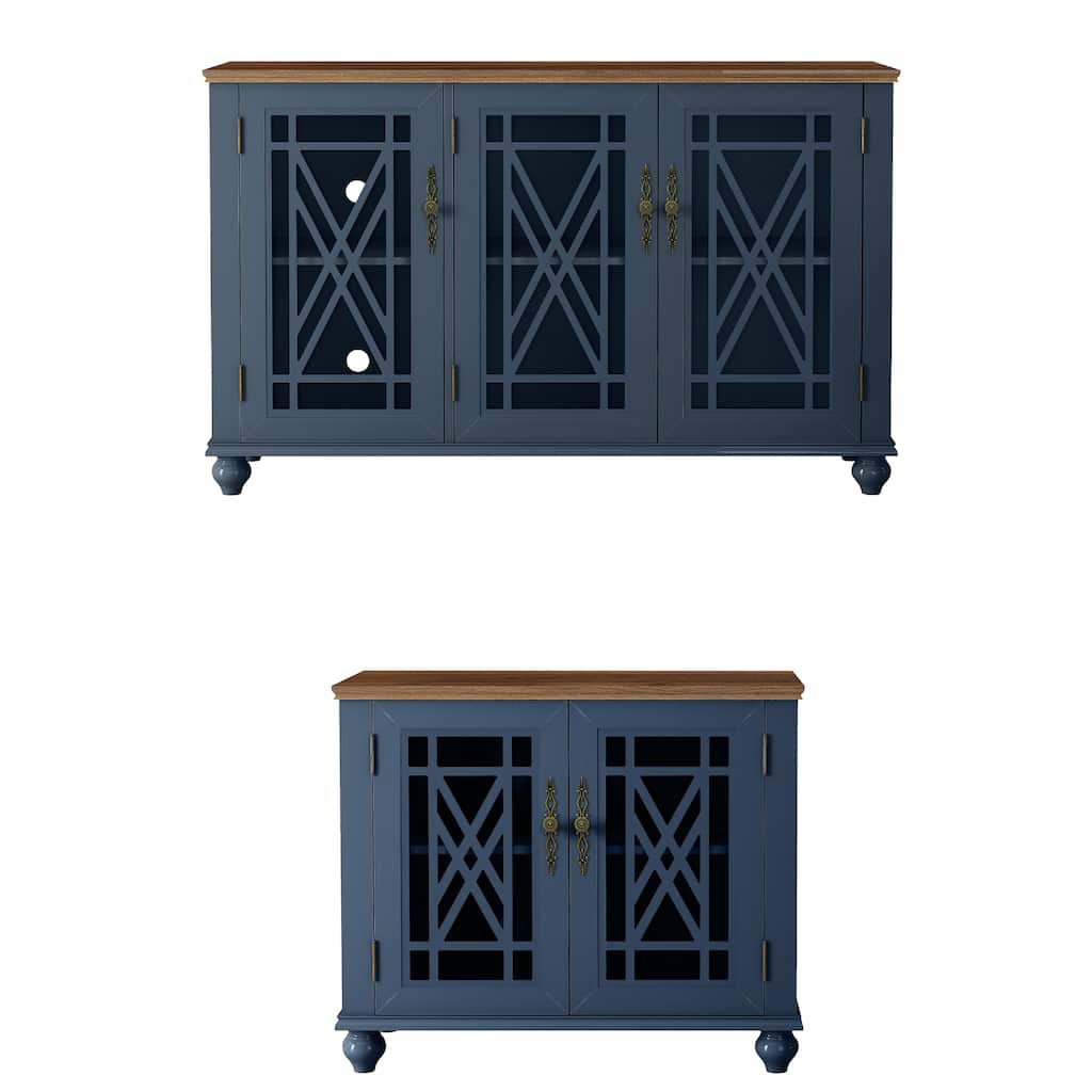 2-Piece Floral Storage Buffet Sideboard Set - 55" & 38" in Width - 55" & 38" in Width