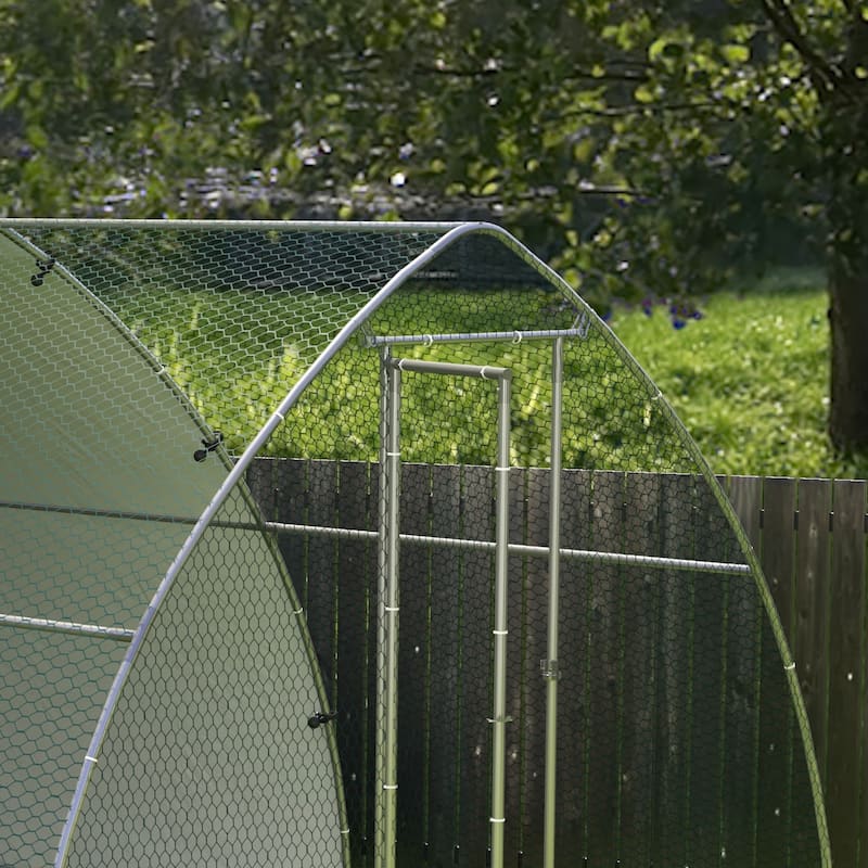 PawHut Chicken Run, Large Metal Chicken Coop with Waterproof and Anti-UV Cover, Walk in Poultry Cage Outdoor for 8-12 Chickens