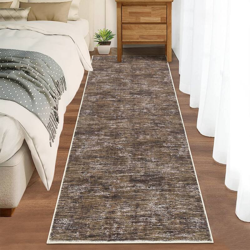 Rugs for Living Room Modern Abstract Area Rug Non-Slip Low Pile Accent Rug Soft Foldable Solid Rug - 2.5'x8' - Brown