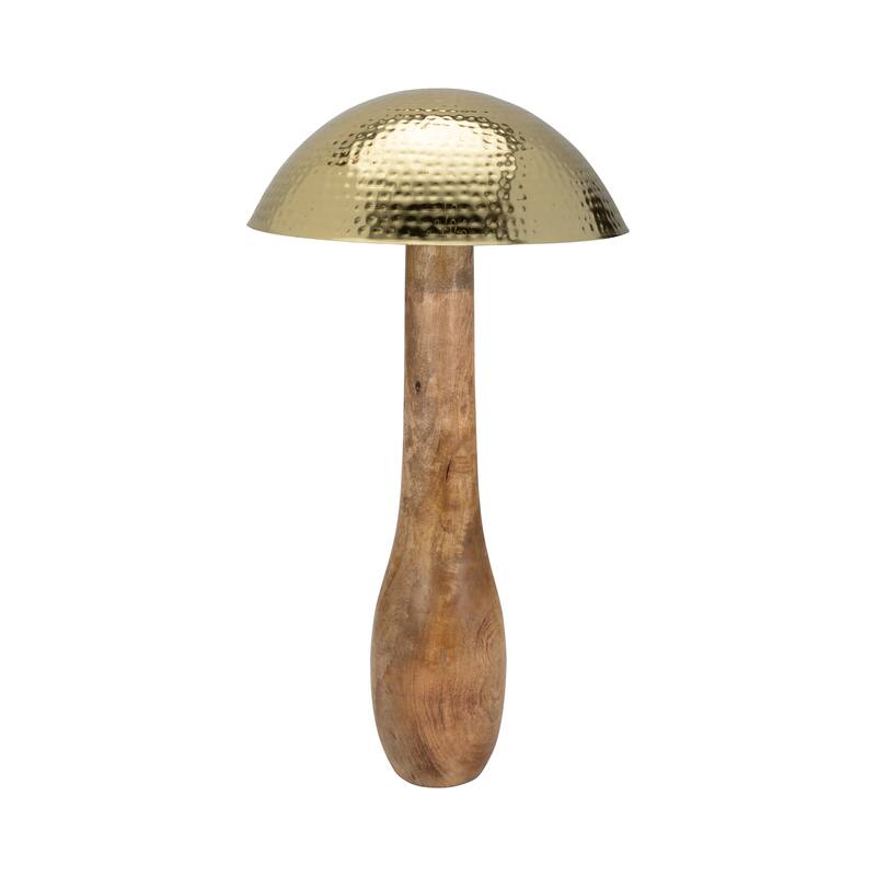Sagebrook Home Metal Mushroom With Wood Base, Gold, Novelty, Two-Tone, Boheme Decorative Accessories