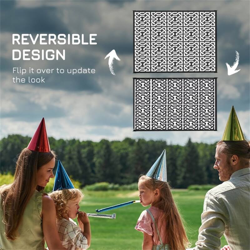 Black & White Chain Pattern Outdoor Rug Waterproof, Foldable Reversible, Portable Picnic Camping, Beach Mat with Carry Bag