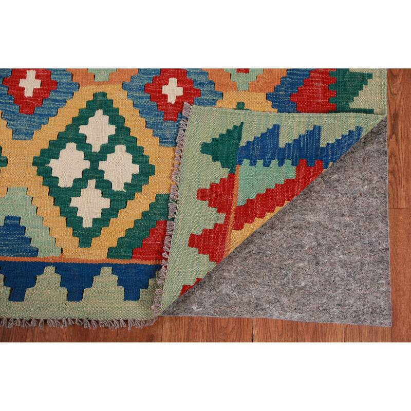Hand Woven Oriental 100% Wool Carpet Southwestern Geometric Oranges & Rust Kilim Area Rug - 8' 6'' X 5' 7''