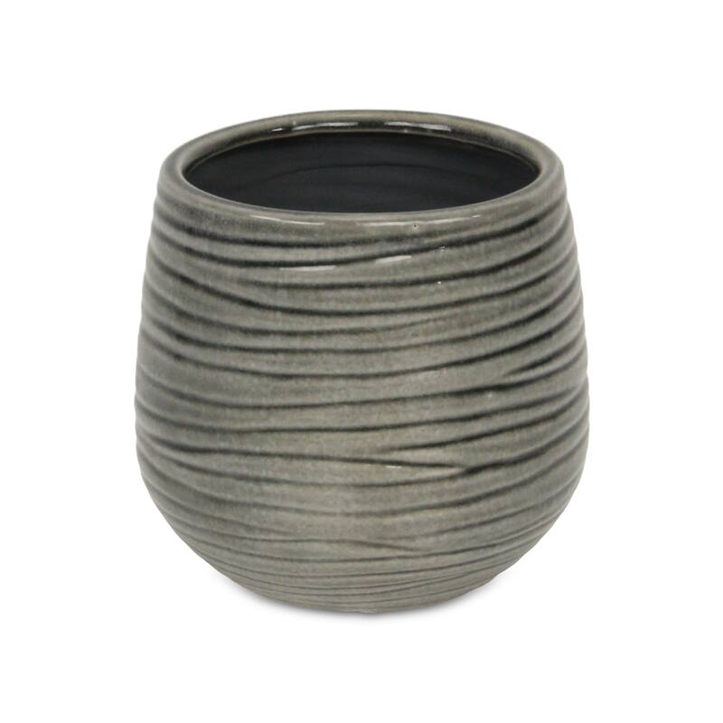 Fairloam Round Curved Wave Lined Pattern Ceramic Pot - Gray